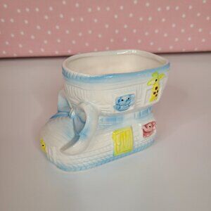Rubens Originals White and Blue Baby Bootie Shoe Planter